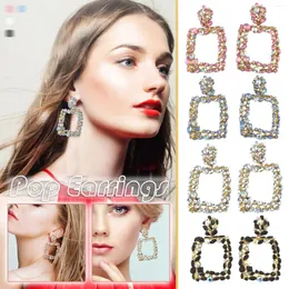 Dangle Earrings Street Shooting Exaggerated Geometric Big-Name Female Retro Color Crystal Square Pendientes