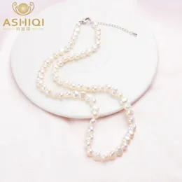 Ashiqi Natural Freshwater Pearl Necklace Vintage Baroque 보석 여성 트렌드 선물 240220
