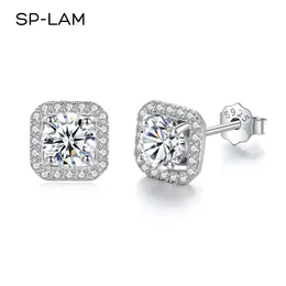 Diamante incomum quadrado halo brincos para mulheres certificadas 925 prata esterlina na moda jóias finas de aniversário 240219