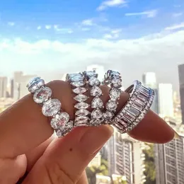 Cluster Rings TKJ Wholesale 925 Sterling Silver White Pink Zircon Heart Shape Round Baguette Ring Women's Wedding Jewelry