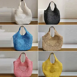 9A Sacola Bolsa de designer Bolsa de palha de ráfia Bolsa de praia feminina Malha oca tecida para o verão Bolsa de palha Bolsa preta de damasco verão bolsa de férias Bolsa de compras de grande capacidade