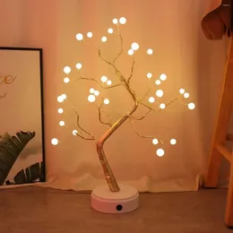 Dekorativa blommor 108 LED USB 3D-bordslampa Koppartråd Jul Fire Tree Night Light for Home Holiday Bedroom Indoor Bar Dekor