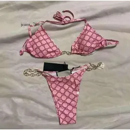 Designer clássicos dois conjunto de impressão gglies carta gu bikini gclies peças biquinis 2024 halter sexy cadeia push up maiô xl azul rosa moda 45 s