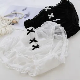 Mutandine da donna Belle trasparenti Lolita Tinta unita Lingerie Mutande Intimo da ragazza Slip a rete con fiocco Vita media Sexy