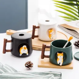 Kreative süße handgemachte Shiba Inu Tasse mit Deckel Löffel Keramik Hund Tassen personalisierte Tasse für Kaffee Tee Küche Geschirr Liebe Geschenk L263I