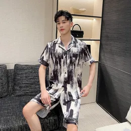 Novo estilo pijamas masculinos de seda gelo manga curta tiktok tie dye toda impressão roupas domésticas terno casual e confortável