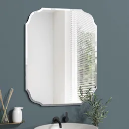 Espelho de parede prateado com borda chanfrada, espelho sem moldura para banheiro, penteadeira, quarto, espelho retangular de 18 x 24 polegadas
