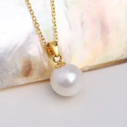 Yunli Real 18K Yellow Gold Necklace Pendant Round Natural Freshwater Pearl Pure AU750 Fine SMEWELLY UTAN Kedja för kvinnor PE016 240220