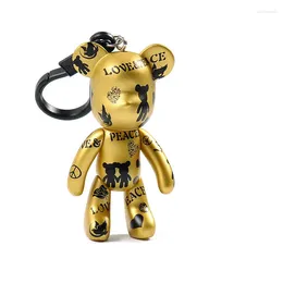 Keychains Men's Love Peace Bear Key Chain Gadgets For Men Rotatable Keychain On Bag Car Trinket Jewelry Party Boyfriend Gift