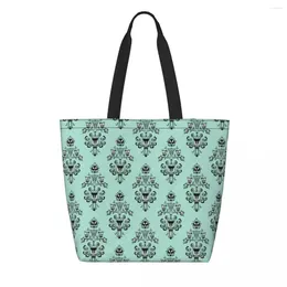 Torby na zakupy zwyczaj nawiedzony Magic Kingdom Green Canvas Women Trwne duże pojemność spożywcze Tote Shopper