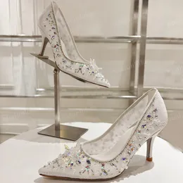En kaliteli kristaller parıltılı pompalar stiletto topuklu gelin ayakkabılar slip-on kadın düz ayakkabıları lüks tasarımcılar elbise ayakkabı bayanlar akşam topuklu boyut 35-43 kutu