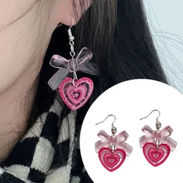 Dangle Earrings Sweet Bowknot Love Heart Hip Hop Harajuku Earings For Girls Party Fashion 2024 Y2k Jewelry Drop