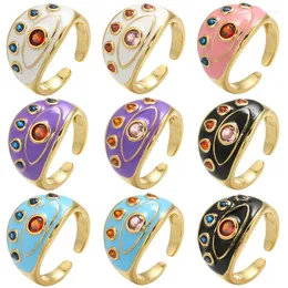 Cluster Rings ZHUKOU Trendy Eye Chunky For Women Gold Plated Summer Dripping Oil Enamel Finger Opening Ring Party Jewelry VJ193