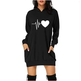 Casual Dresses Pockets Women Letter Valentine's Sweatshirt mode korttryck klänning Day Hooded Women's Dressed Woman