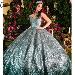 Nane Yeşil Tatlım Kolsuz Balless Elbise Quinceanera Elbiseler Glitter Papinik Boncuk Kristal Korse Vestidos De 15 Anos