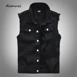 Dimusi Vintage Design Mens Denim Vests Retor Neeveless Jackets Menipped Hole Jean Wistcoats Clothing Jaqueta Masculina 240219