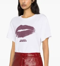 24ss Isabel Marant New Niche Designer T shirt Classic Hot Lip Print Casual Versatile Round Neck Cotton Loose Pullover Tees Top Women Short Sleeved Polos Trend T-shirt