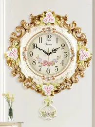 Wall Clocks European Style Countryside Swingable Mute Glass Mirror Surface Home Furnishings Living Room Bedroom Clock Decorate