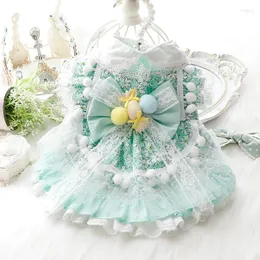 Vestuário para cães lolita saia verde roupas vestido doce handwork cães roupas moda kawaii pequeno animal de estimação traje primavera verão ropa para perro