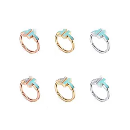 2024 tiffiny anéis designer feminino qualidade original banda anéis s925 prata esterlina azul caiu anel duplo t anel amigo presente