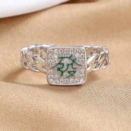 حلقات الكتلة 2024 Fashion S925 Sterling Silver Ring شخصية Mahjong Zircon Open for Women Mom Momragement Party Gift Jewelry