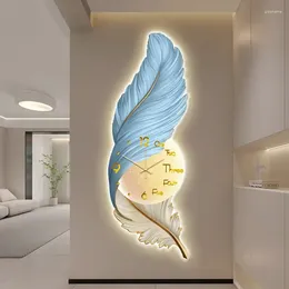 Wall Clocks LED Clock Large Feather Modern Design Living Room Decoration Luxury Home Decor Digital Watch Horloge Murale