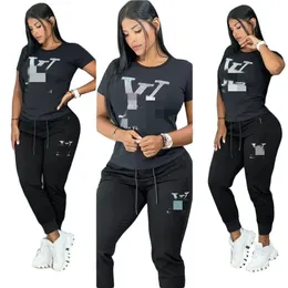 2024 Tracksuits Womens Two Piece Pants Casual Sequins T-shirt och byxor Set Outfits gratis fartyg