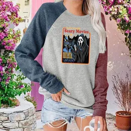 Damen T-Shirts Entworfen Y2K Goth Frauen Langarm T-Shirt Rundhals Pullover Druck Patchwork Lose Western Style Damen Herbst