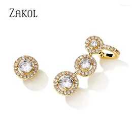 Stud Earrings ZAKOL Fashion Round Shape Cubic Zirconia Luxury Wedding Engagement Ear Hooks Jewelry For Women EP2927