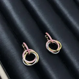 carteira designer cart catier for women Cartera luxury jewelry Live Exquisite Womens Jewelry Tri Ring Inlaid Pink Diamond Ear Hanger 925 Silver Ear Studs Earrings