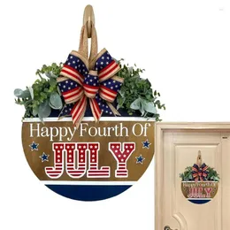Decorative Flowers 4th Of July Wreath Patriotic Door Decorations For Fourth Red White And Blue Sign Wall Art Bowknot Artificial