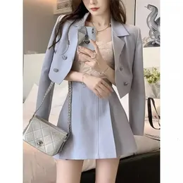 Insozkdg Spring Autumn Elegant Woman Blazer kjoluppsättningar matchande korea temperament långslutna smala 2 -stycken set 240219