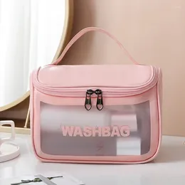 Cosmetic Bags Translucent Makeup Bag Pvc Scrub Wash Portable Large Capacity Storage Pu Clamshell