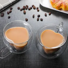 Bicchieri da vino a forma di cuore, tazza di vetro, tazza da caffè, doppia parete, per bere tè, latte, succo, acqua, resistente al calore, bicchieri, regalo per gli amanti