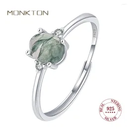 Cluster Rings Monkton Natural Stone S925 Sterling Silver Green Moss Texture Agate For Women Unique Engagement Jewelry Gift