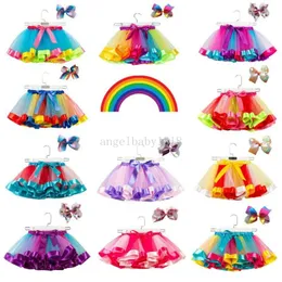 15 Colors Baby Girls Tutu Dress Candy Rainbow Color Mesh Kids skirts + bow barrettes 2pcs/set kids holidays Dance Dresses Tutus clothes