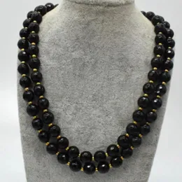 Pendants 2 Rows 6/8/10mm Natural Black Agate Gemstone Round Beads Necklace 17-18"