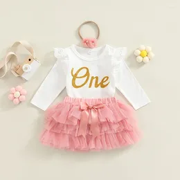 衣類セットベイビー1歳の誕生日服の女の子春の服幼児の長袖ロンパースカートヘッドバンドコットン幼児用スーツ