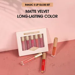 Lip Gloss 5 Colors Velvet Matte Liquid Lipstick Set Waterproof Long-lasting Glaze Makeup Maquiagem No Fade Smooth Non-Stick Cup