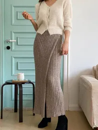 Skirts Falda Knitted Long Skirt Women 2024 Autumn Winter Korean Style Vintage Side Slit High Waist Slim Warm Pencil Office Lady