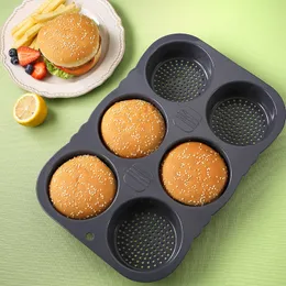 Silicone Hamburger Bun Mold 6 Cavity Loaf Pan Baking Tool High-temperature Resistant Oven Baking Plate Bread Mold HW0192