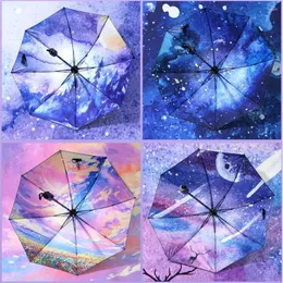 Umbrellas Folding Cute Parasol Umbrella Durable Starry Sky Automatic Uv Protection Windproof Strong for Women Kids