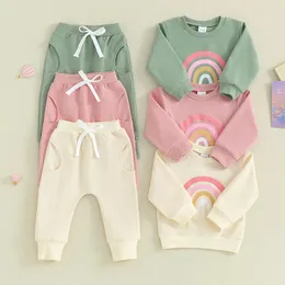 衣類セット2pcs女の女の子の服の衣装長い袖の虹のプリントスウェットシャツパンツセット幼児服