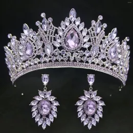 ヘアクリップdiezi 6色高級女性ウォータードロップPuprle Crystal Tiara Crown Girls Jewelry Bridal Earrings Wedding