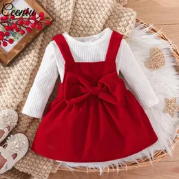 Clothing Sets Ceeniu 3-24M Baby Girls Christmas Outfit Set White Bodysuit Bowknot Red Velvet Dress Year Costume For Clothes