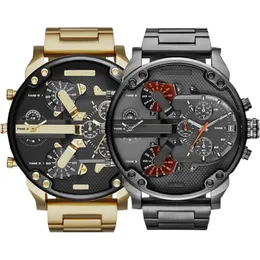 Venda de esportes militares dos homens relógios 50mm grande dial dourado aço inoxidável moda relógio de pulso luxo reloj de lujo290v