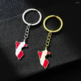 Keychains Vintage Drip Oil Peru Map Flag Ethnic Style Stainless Steel Keychain For Men Women Gift Key Chain Accessory Ring Jewelry