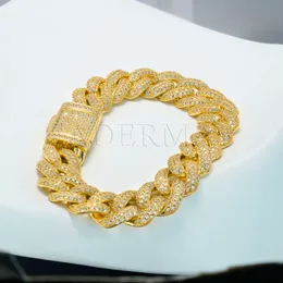 bracelet necklace mossanite Custom Hip Hop Jewelry 15Mm-25Mm Miami Iced Out Moissanite Cuban Link Chain Chunky Pure Sier Bracelet Necklace Men