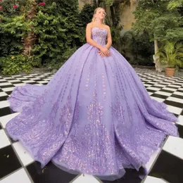 Lilac Shiny Princess Quinceanera Dresses 2024 Sweet 16 Dress Ball Ball Hours Beads Lace Beads Tull Part Prom Wear Lace Up Vestidos de 15