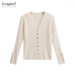 Women's Knits Ivogarel Cable-Knit Cardigan Knitted Sweater Jacket Demi-season V-neck Autumn Winter Long Sleeves Clothing